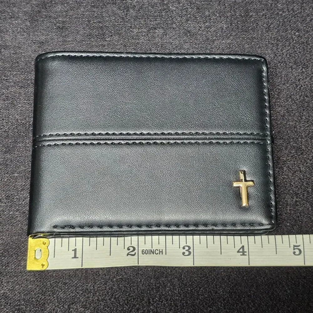 Sunflower Garden Designs of Faith Black Leather Wallet with Gold Cross